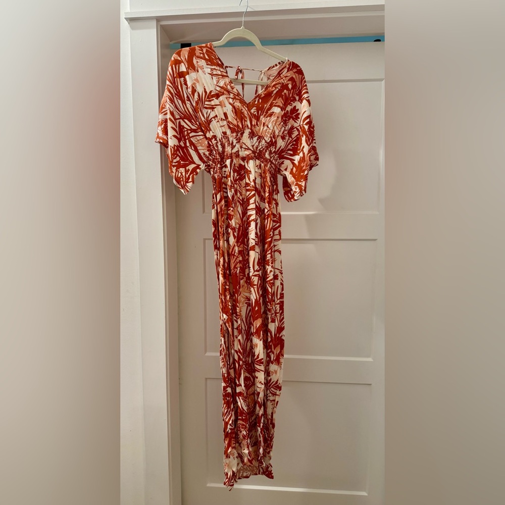 Lovestitch Terracotta and Cream Leaf Print Dress